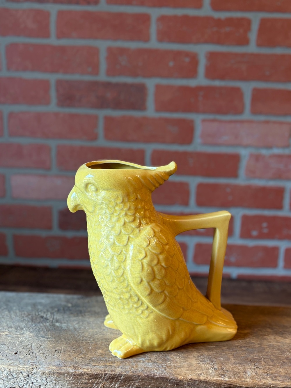 Vintage Yellow Ceramic Cockatoo Parrot Water Pitcher Tropical Bird Decor⁠ EUC
